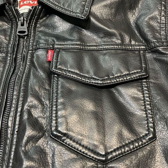 Levi's Black Leather Hoodie Sweatshirt Jacket Size M - Picture 3 of 13